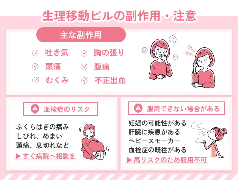 生理移動ピルの副作用や注意点